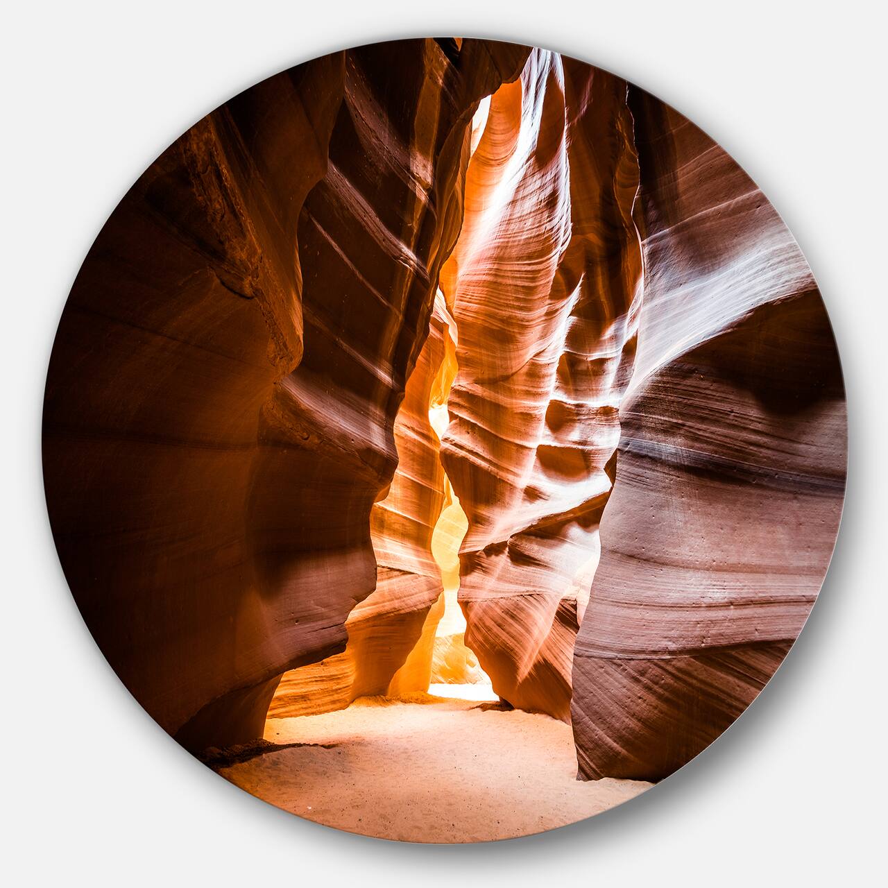 Designart - Antelope Canyon in Sunshine' Landscape Photo Circle Metal Wall Art